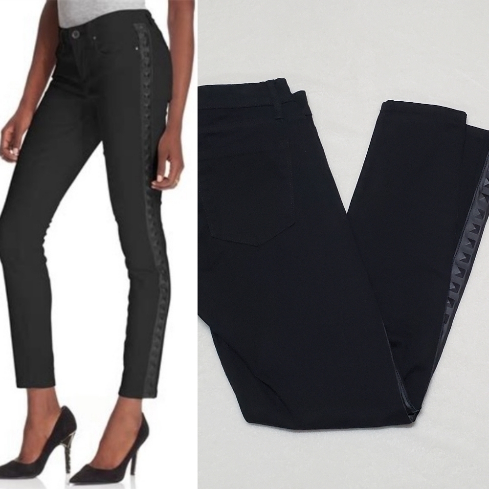 𝅺RACHEL Roy Tuxford Jordan Black Vegan Stretchy Leather Studded Skinny Jeans 29